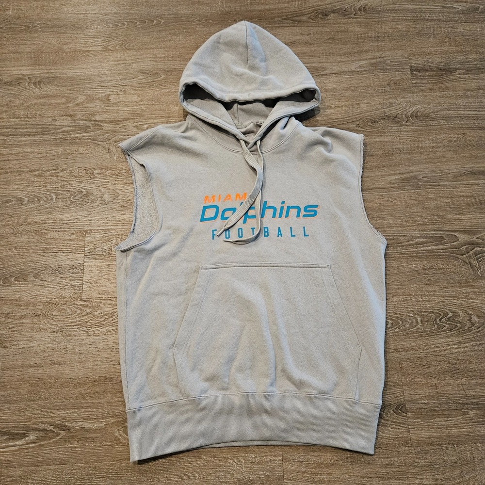 Nike Miami Dolphins Sleeveless Hoodie Gray NFL Football Pullover Men's Small